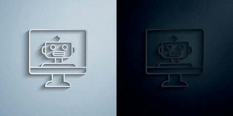 Poster - Smart computer concept line paper icon with shadow vector illustration