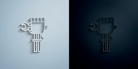 Poster - Industrial robot artificial intelligence concept line paper icon with shadow vector illustration