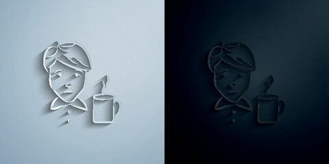 Poster - Waiter avatar sketch style paper icon with shadow vector illustration