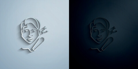 Poster - Singer avatar sketch style paper icon with shadow vector illustration