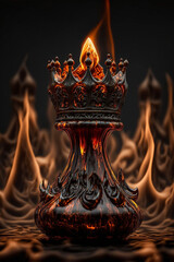 Incredible detailed metal and amber chess king figure. AI generated