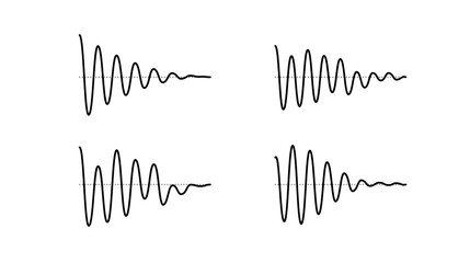 Poster - Sinusoid fading signal set. Black curve sound wave collection. Voice or music audio concept. Pulsating lines. Fading out electronic radio graphics. 