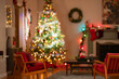 © SuperStock - Out of focus Christmas scene in a living room. Backplate