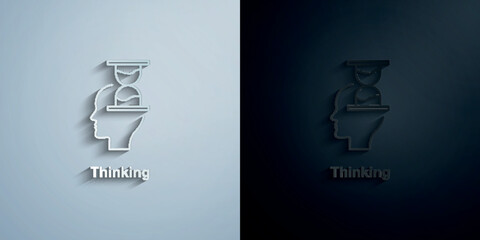 Poster - Hourglass, brain paper icon with shadow vector illustration