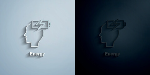 Poster - Energy, brain, recharge paper icon with shadow vector illustration