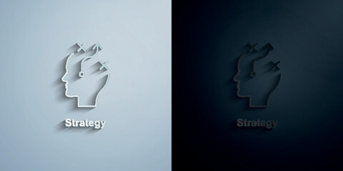 Poster - Planning, strategy, brain paper icon with shadow vector illustration