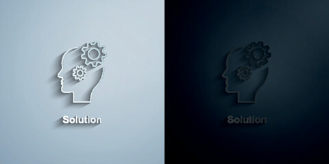Poster - Gear, solution, head paper icon with shadow vector illustration