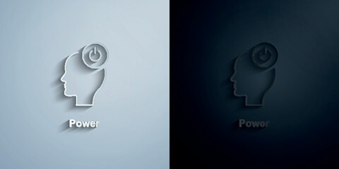 Poster - Turn on, head, power paper icon with shadow vector illustration