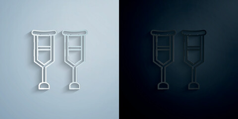Poster - Crutches, physiotherapy paper icon with shadow vector illustration