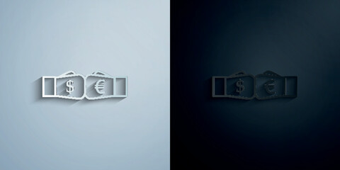 Poster - Boxing gloves dollar and euro outline style paper icon with shadow vector illustration