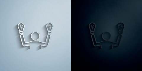Poster - Bulb dollar and euro outline style paper icon with shadow vector illustration
