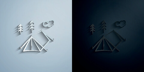 Poster - Camp tent paper icon with shadow vector illustration
