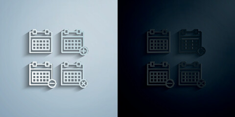 Poster - Calendar, plus, minus, delete sign paper icon with shadow vector illustration