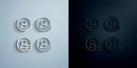 Poster - Contact, remove, plus, delete sign paper icon with shadow vector illustration