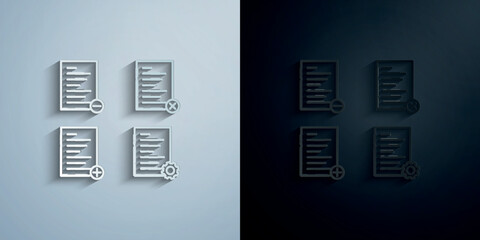 Poster - Text, list, remove, delete, plus, settings sign paper icon with shadow vector illustration