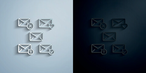 Poster - Envelope, remove, heart, upload, check sign paper icon with shadow vector illustration