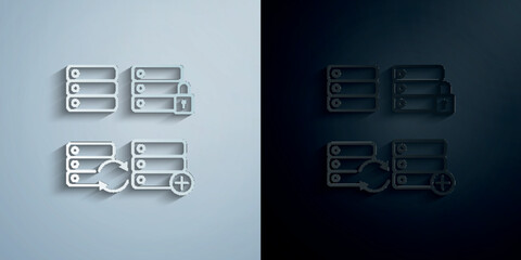 Fototapete - Server, lock, refresh, plus sign paper icon with shadow vector illustration