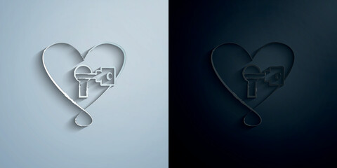 Sticker - Heart with lock and key sketch paper icon with shadow vector illustration