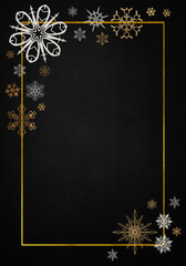 Wall Mural - New Year 2023 greeting card. Anthracite vintage background with golden snowflakes. Seasons greetings, christmas card