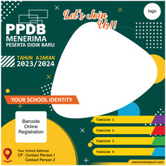 Poster - the twibbonize template for accepting new students in Indonesian is called PPDB. The green-based template is suitable for use as a new student registration brochure design for all levels of education