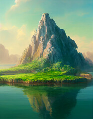 Wall Mural - Horizontal shot of mystical magical island Generative AI