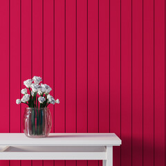 Wall Mural - Viva Magenta Red wall color flower and cabinat interior 2023 - 3D rendering