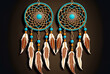 Dream catcher earrings with feathers, threads, and beads strung on a rope. dreamcatcher created by hand. Generative AI
