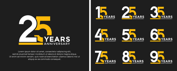Wall Mural - set of anniversary logo style flat white and yellow color for celebration