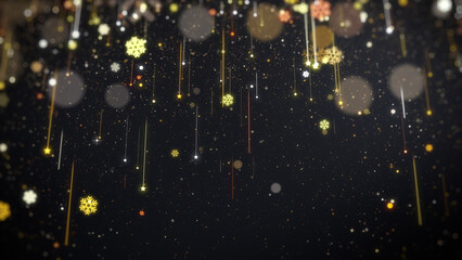 Wall Mural - christmas background with gold snowflakes, star and particles falling.