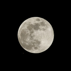 Wall Mural - Full moon and Mars, lower left corner, shown shortly prior to occultation by the moon. Observed on December 7, 2022, from Pasadena in California.