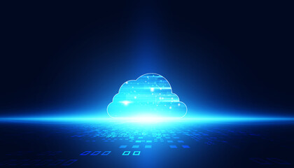 Fototapete - Abstract Cloud Storage of digital data on a server online Concept System Host Intermediary to control other systems over the internet on a digital blue background