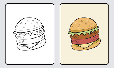 Wall Mural - learn coloring for kids and elementary school. burger food