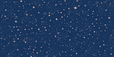 Wall Mural - Sky blue background with stars, seamless boho pattern for tarot, astrology, zodiac signs. Vintage vector art, magical universe.