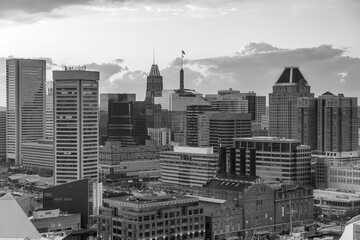 Downtown Baltiimore city skyline cityscape of Maryland