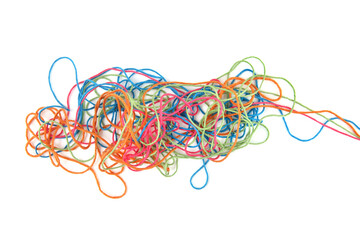 Wall Mural - tangled colorful cotton threads isolated on white background. abstract thread lines chaos pattern.
