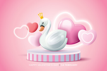 Wall Mural - 3D illustration of Valentines Day and pink theme product display background with 3d heart decoration and podium.