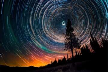 Poster - nighttime long exposure astrophotography of the sky, stars swirling in the void	
