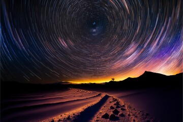 Poster - nighttime long exposure astrophotography of the sky, stars swirling in the void	
