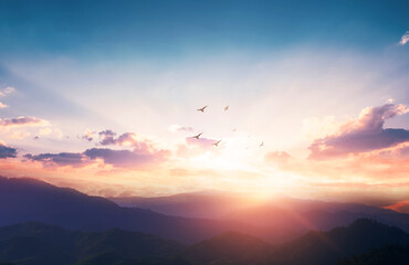 Wall Mural - dramatic evening sky with clouds and rich sunny light
