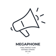 Wall Mural - megaphone and marketing concept editable stroke outline icon isolated on white background flat vecto