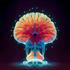 Aufkleber - Beautiful abstract, black brain with orange light  symbol on a blue background . 3d rendering illustration. Background pattern for design.