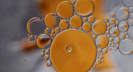 Sticker - abstract background of brown oil balls in water and bubbles