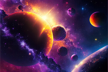 Aufkleber - fantastic space landscape with planets and constellations of super bright colors