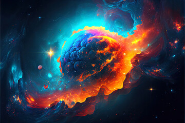 Aufkleber - illustration on the theme of life in space with super bright colors and planets and stars