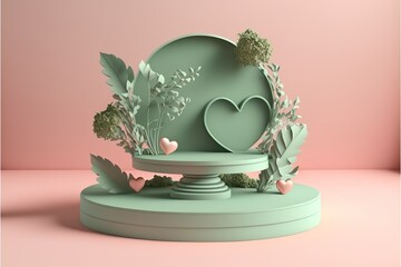 Fototapete - 3d valentine background products display summer with podium platform. Podium, pedestal, layout, template for the presentation of a modern exhibition or gallery. 3d illustration
