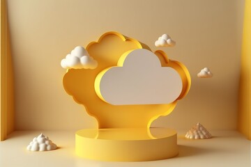 Poster - Cloud background 3d yellow rendering with podium product cloud scene, minimal display background 3d rendering product display yellow pastel. Podium, pedestal, layout,