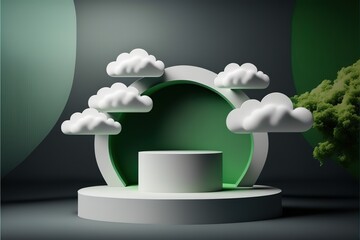 Fototapete - display 3d background products podium scene with cloud platform. Podium, pedestal, layout, template for the presentation of a modern exhibition or gallery. 3d illustration