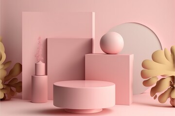 Fototapete - Minimal pink podium and scene with 3d render vector in abstract background composition. Podium, pedestal, layout, template for the presentation of a modern exhibition or gallery. 3d illustration