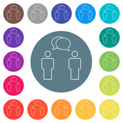 Poster - Two talking persons with oval bubbles outline flat white icons on round color backgrounds