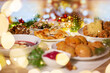 Święta Bożego Narodzenia, wigilijne tradycyjne  potrawy na stół. Polska kolacja świąteczna.